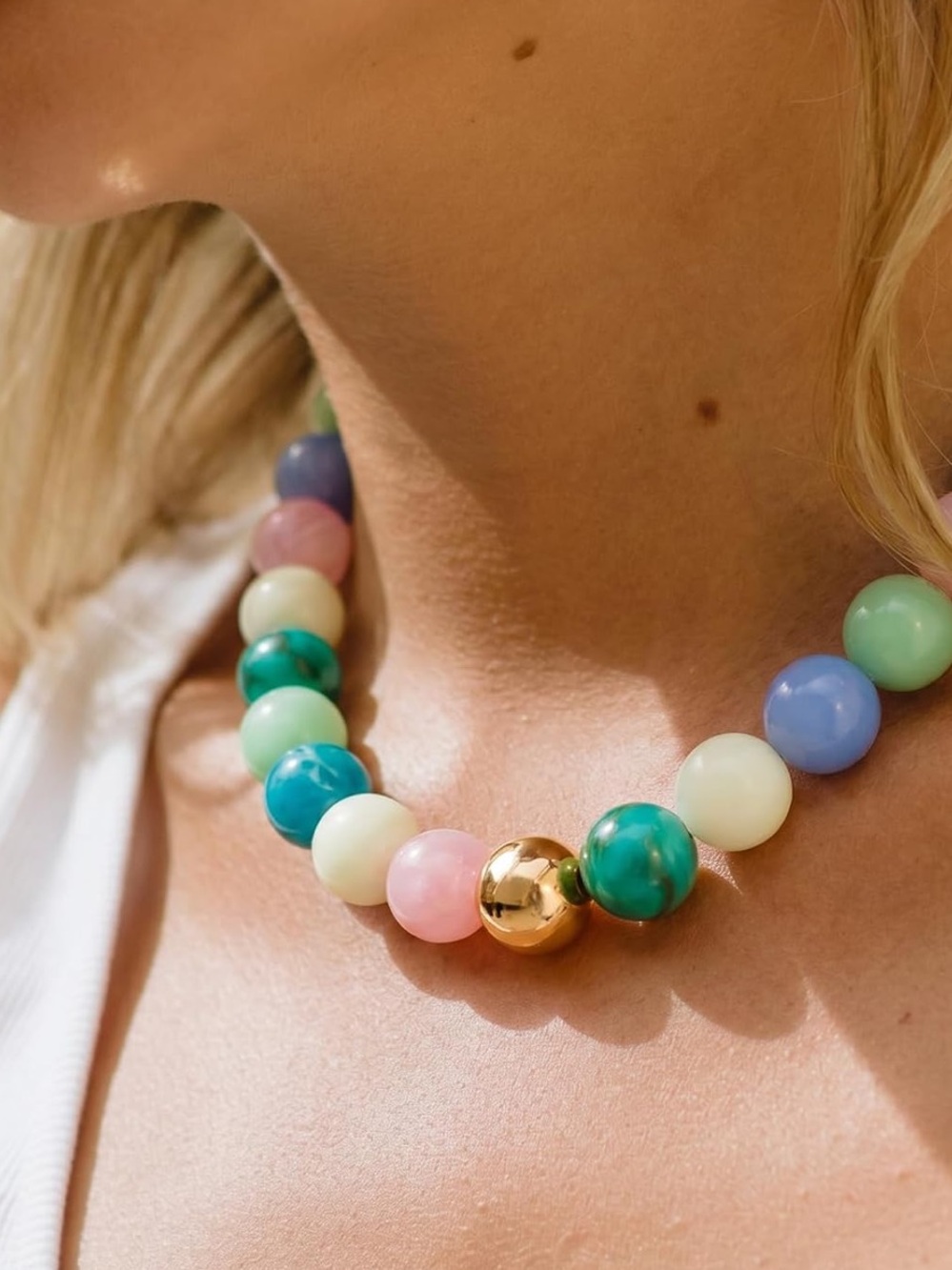 Colorful Pastel Bead Necklace with Gold Accent
